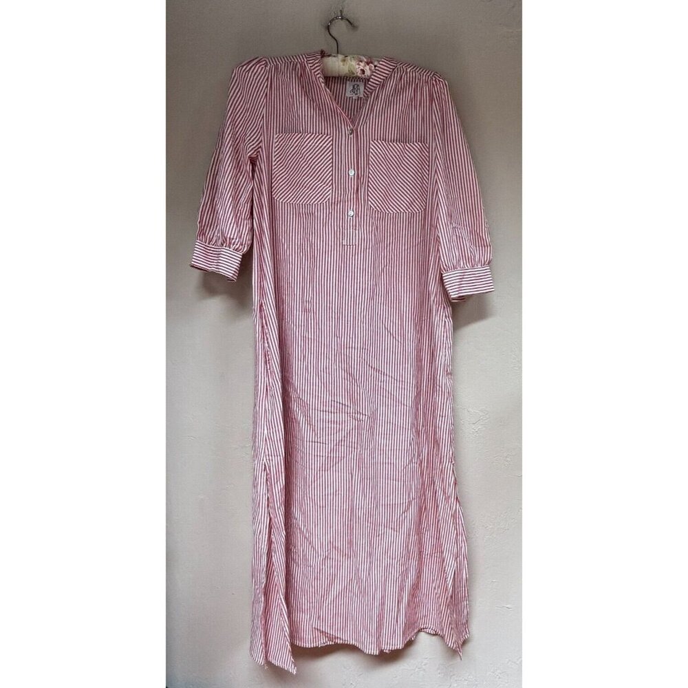 dRA Los Angeles Womens Cassie Midi Shirt Dress Red/White Medium Striped Pockets